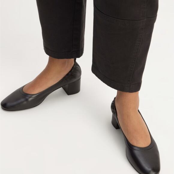 Everlane The Day Heel Black Leather Block Shoes Women's Size 6 Ballet Flats - Picture 2 of 11